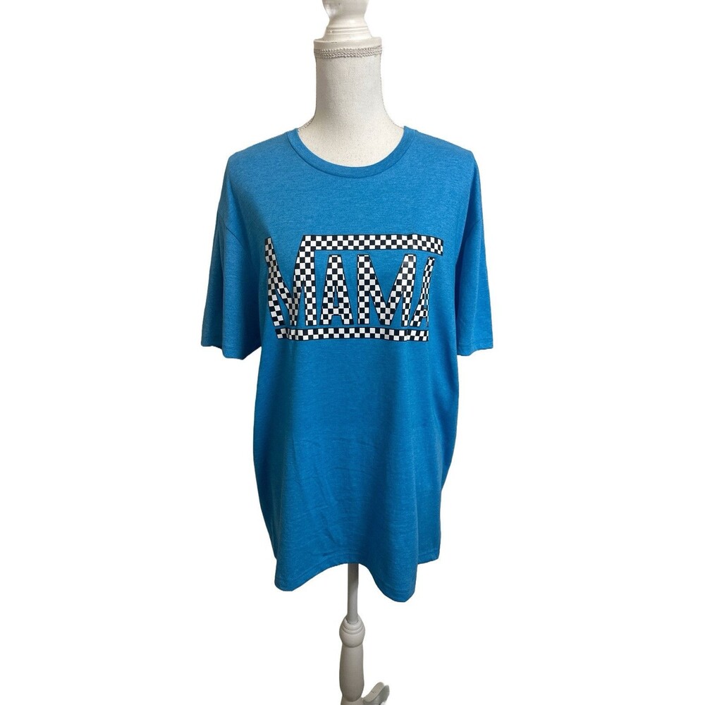 NEW Mama Women's L T-Shirt Short Sleeve Vans Checkered Print Blue NWOT